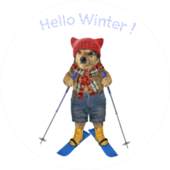 Hello Winter Dog On Skis Sticker