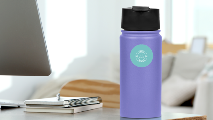 Hello Winter Warm Teal Sticker on a Water Bottle (New) example