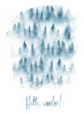Hello Winter Watercolor Forest Sticker