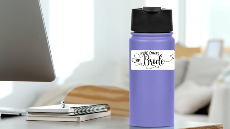Here Comes The Bride Sticker on a Water Bottle (New) example