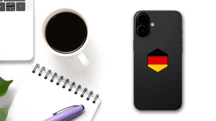 Hexagon German Flag Sticker on a Phone (New) example