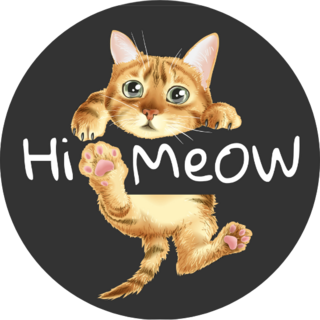 Hi Meow With Cat Hanging Paw Print Illustration Sticker