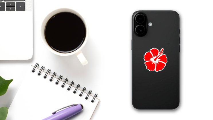 Hibiscus Bright Red Flower Sticker on a Phone (New) example