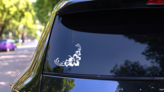 Hibiscus Flowers Corner Sticker on a Rear Car Window (New) example