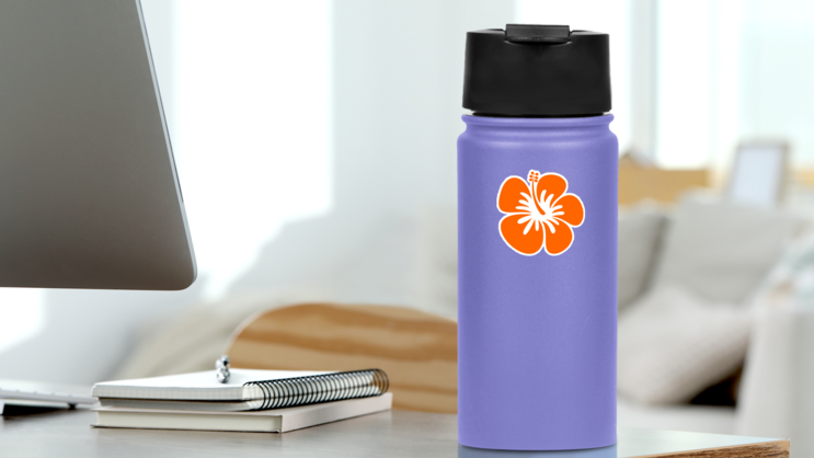 Hibiscus Orange Icon Sticker on a Water Bottle (New) example