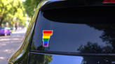 High Detailed Vermont Pride Flag Map Sticker on a Rear Car Window (New) example