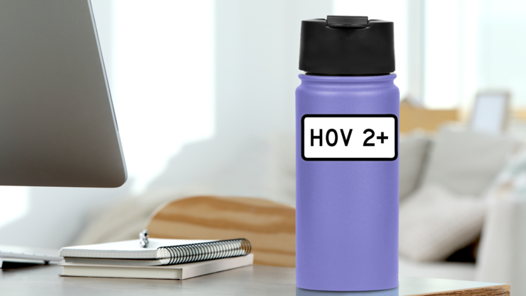 High Occupancy Vehicle Sticker on a Water Bottle (New) example