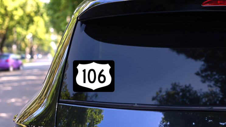 Highway 106 Sign With Black Border Sticker on a Rear Car Window (New) example