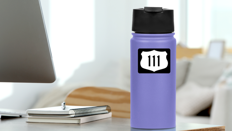 Highway 111 Sign With Black Border Sticker on a Water Bottle (New) example