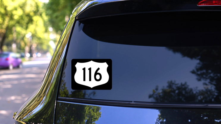 Highway 116 Sign With Black Border Sticker on a Rear Car Window (New) example