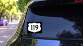 Highway 119 Sign With Black Border Sticker on a Rear Car Window (New) example