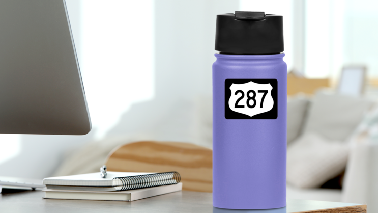 Highway 287 Sign With Black Border Sticker on a Water Bottle (New) example
