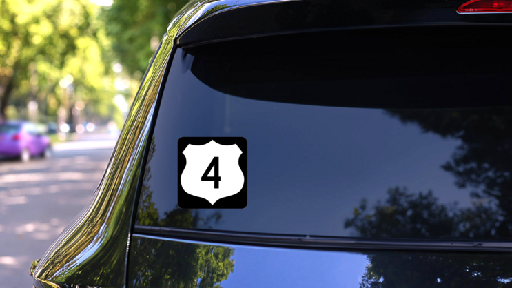 Highway 4 Sign With Black Border Sticker on a Rear Car Window (New) example