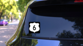 Highway 6 Sign With Black Border Sticker on a Rear Car Window (New) example