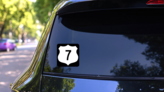 Highway 7 Sign With Black Border Sticker on a Rear Car Window (New) example