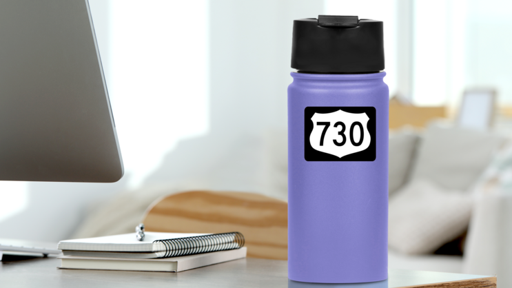 Highway 730 Sign With Black Border Sticker on a Water Bottle (New) example