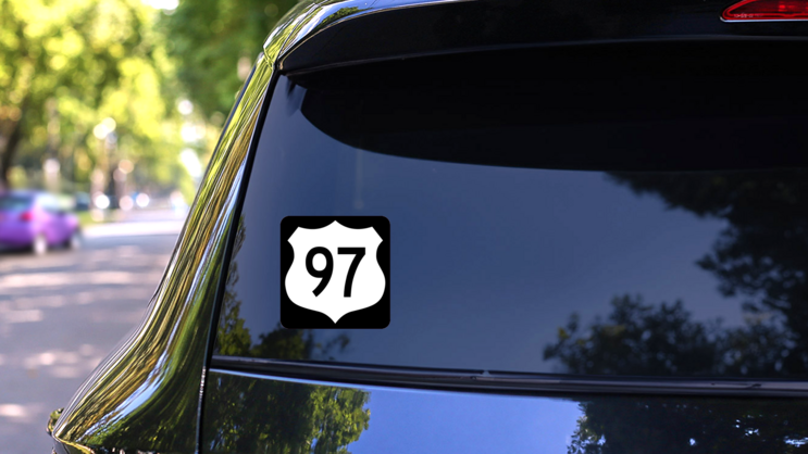 Highway 97 Sign With Black Border Sticker on a Rear Car Window (New) example