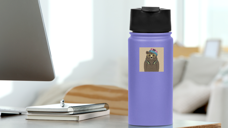 Hip Hop DJ Bear Sticker on a Water Bottle (New) example