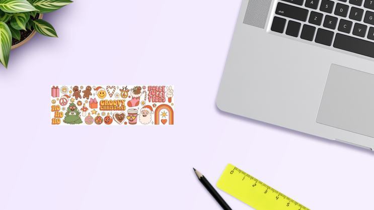 Hippie Christmas Sticker Sheet on a Desk (New) example