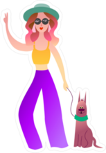 Hippie Girl Walking Her Dog Sticker