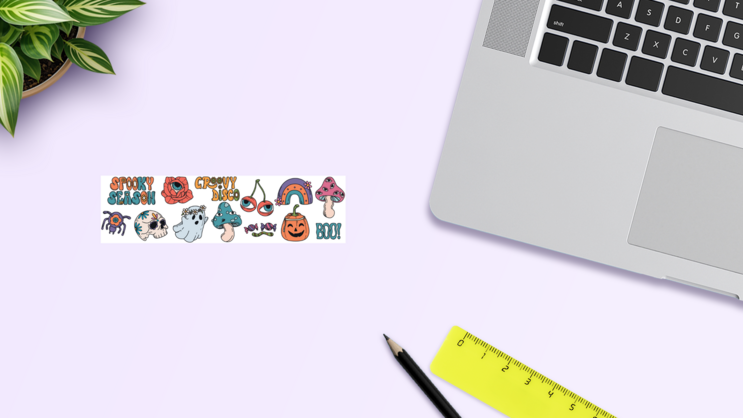 Hippie Halloween Sticker Sheet on a Desk (New) example