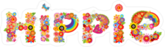 Hippie Lettering with Colorful Flowers Sticker