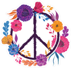 Hippie Peace Symbol With Flowers Sticker