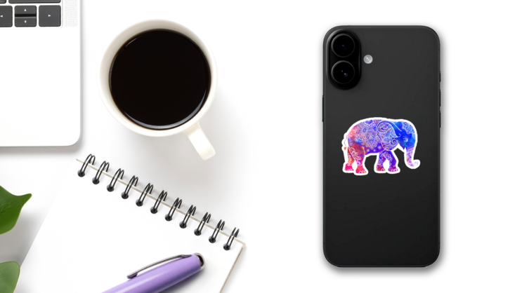 Hippie Style Elephant Sticker on a Phone (New) example