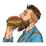 Hipster Man Eating Burger Pop Art Sticker