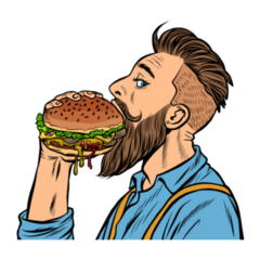 Hipster Man Eating Burger Pop Art Sticker