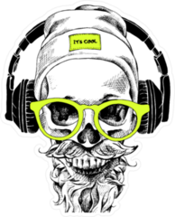 Hipster Skull With Beard And Headphones Stickers