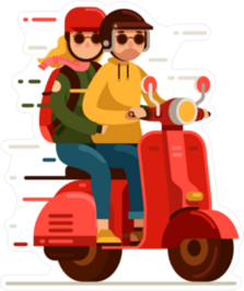 Hipster Young Couple Riding Red Scooter Motorcycle Sticker