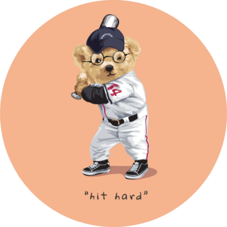Hit Hard Slogan With Bear Doll In Baseball Costume Sticker