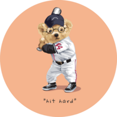 Hit Hard Slogan With Bear Doll In Baseball Costume Sticker
