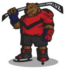 Hockey Bear Mascot In Jersey With Hickey Stick Sticker