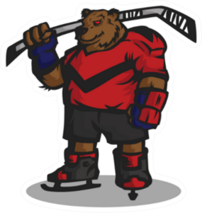 Hockey Bear Mascot In Jersey With Hickey Stick Sticker