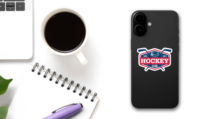 Hockey Club Sport Logo Sticker on a Phone (New) example
