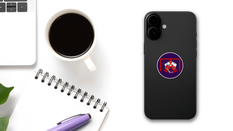 Hockey Goalkeeper In Flat Design Sticker on a Phone (New) example