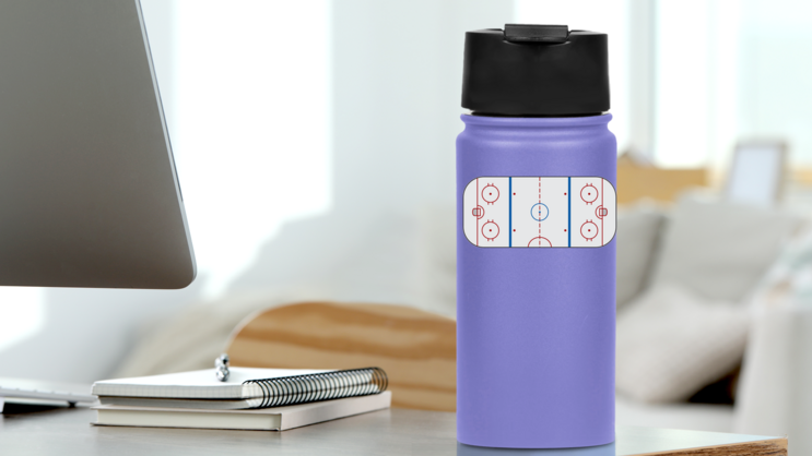 Hockey Ice Rink Sticker on a Water Bottle (New) example
