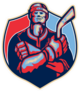 Hockey Player Holding Stick With Arms Crossed Retro Style Sticker