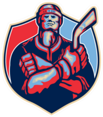 Hockey Player Holding Stick With Arms Crossed Retro Style Sticker