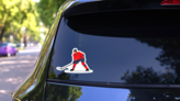 Hockey Player Illustration In Red Jersey Sticker on a Rear Car Window (New) example
