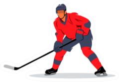 Hockey Player Illustration In Red Jersey Sticker