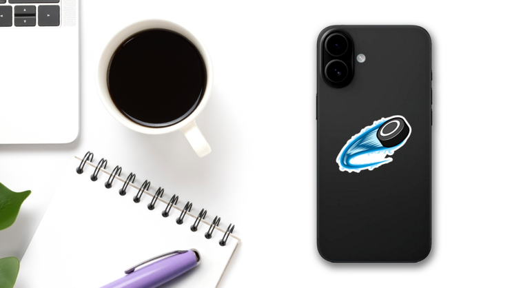 Hockey Puck With Swoosh Effect Sticker on a Phone (New) example