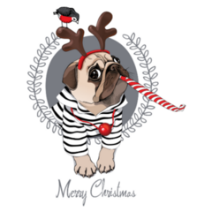 Holiday Deer Pug Sticker