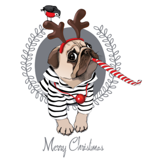 Holiday Deer Pug Sticker