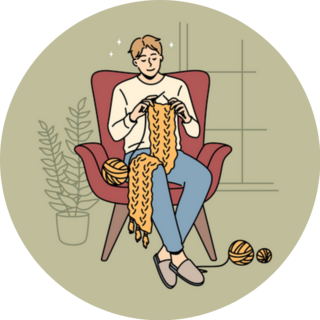 Home Hobbies Young Smiling Man Knitting Sticker