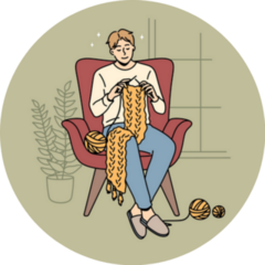 Home Hobbies Young Smiling Man Knitting Sticker