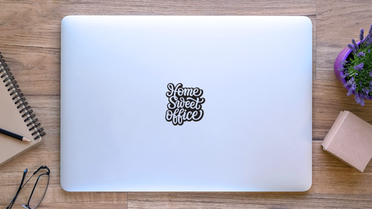 Home Sweet Office Typography Sticker on a Laptop (New) example