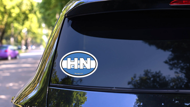 Honduras Hn Flag Oval Sticker on a Rear Car Window (New) example